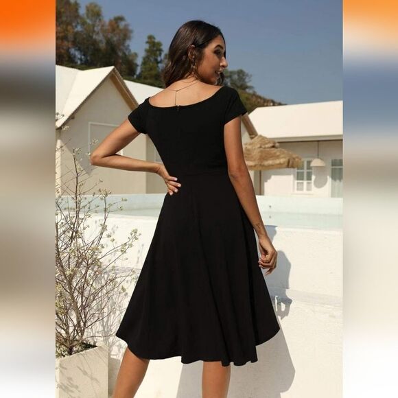 SHENBOLEN Women's Off Shoulder High Low A Line dress sz M - Picture 2 of 11